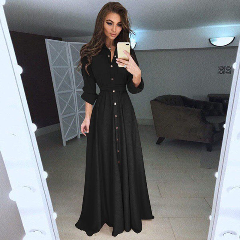 Damen Langarmhemdkleid mit taillierbarem Gürtel und Knopfverschluss Stalluxe