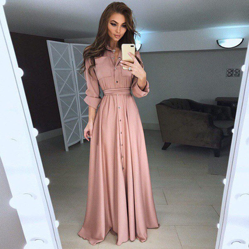 Damen Langarmhemdkleid mit taillierbarem Gürtel und Knopfverschluss Stalluxe