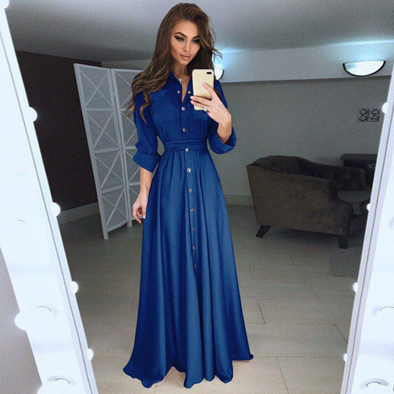 Damen Langarmhemdkleid mit taillierbarem Gürtel und Knopfverschluss Stalluxe