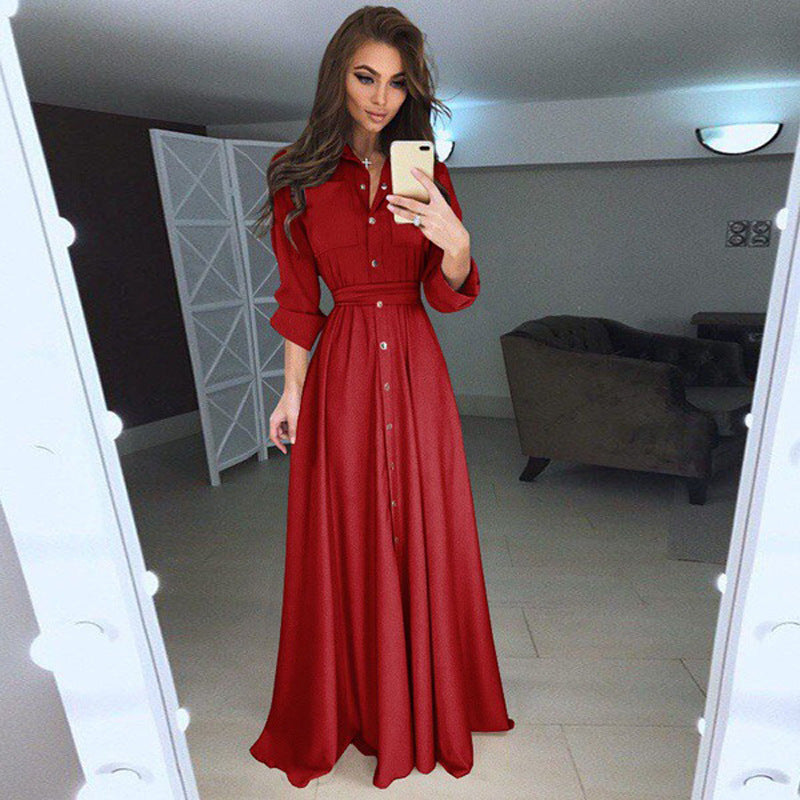 Damen Langarmhemdkleid mit taillierbarem Gürtel und Knopfverschluss Stalluxe
