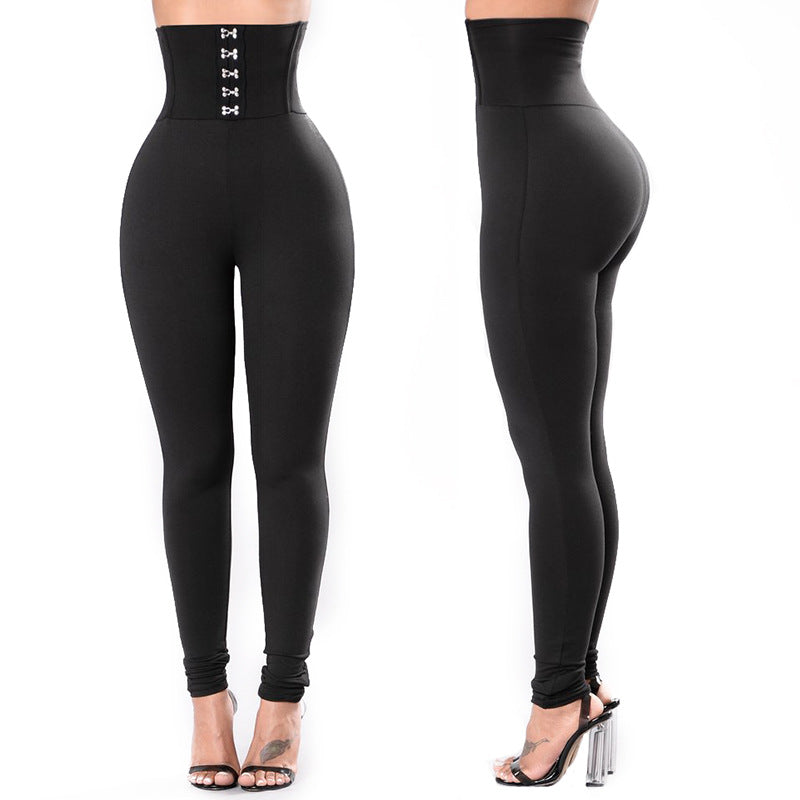 Damen Hochtaillierte Leggings mit dekorativem Knopfdesign Stalluxe