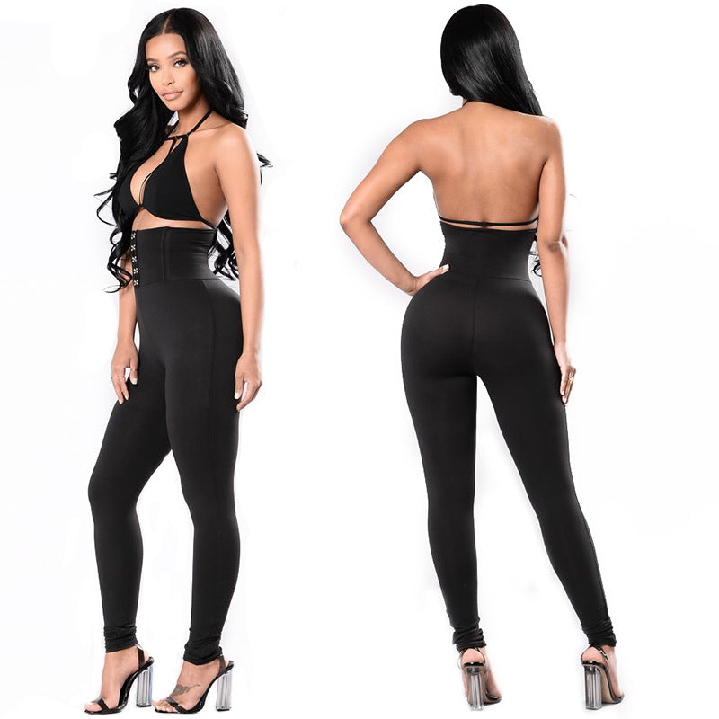 Damen Hochtaillierte Leggings mit dekorativem Knopfdesign Stalluxe