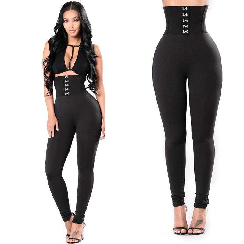 Damen Hochtaillierte Leggings mit dekorativem Knopfdesign Stalluxe