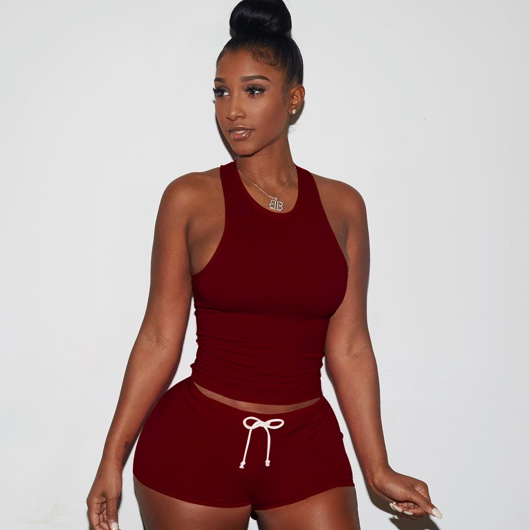 Damen Sportliches Kurzanzug-Set mit Racerback und Kordelzug Stalluxe