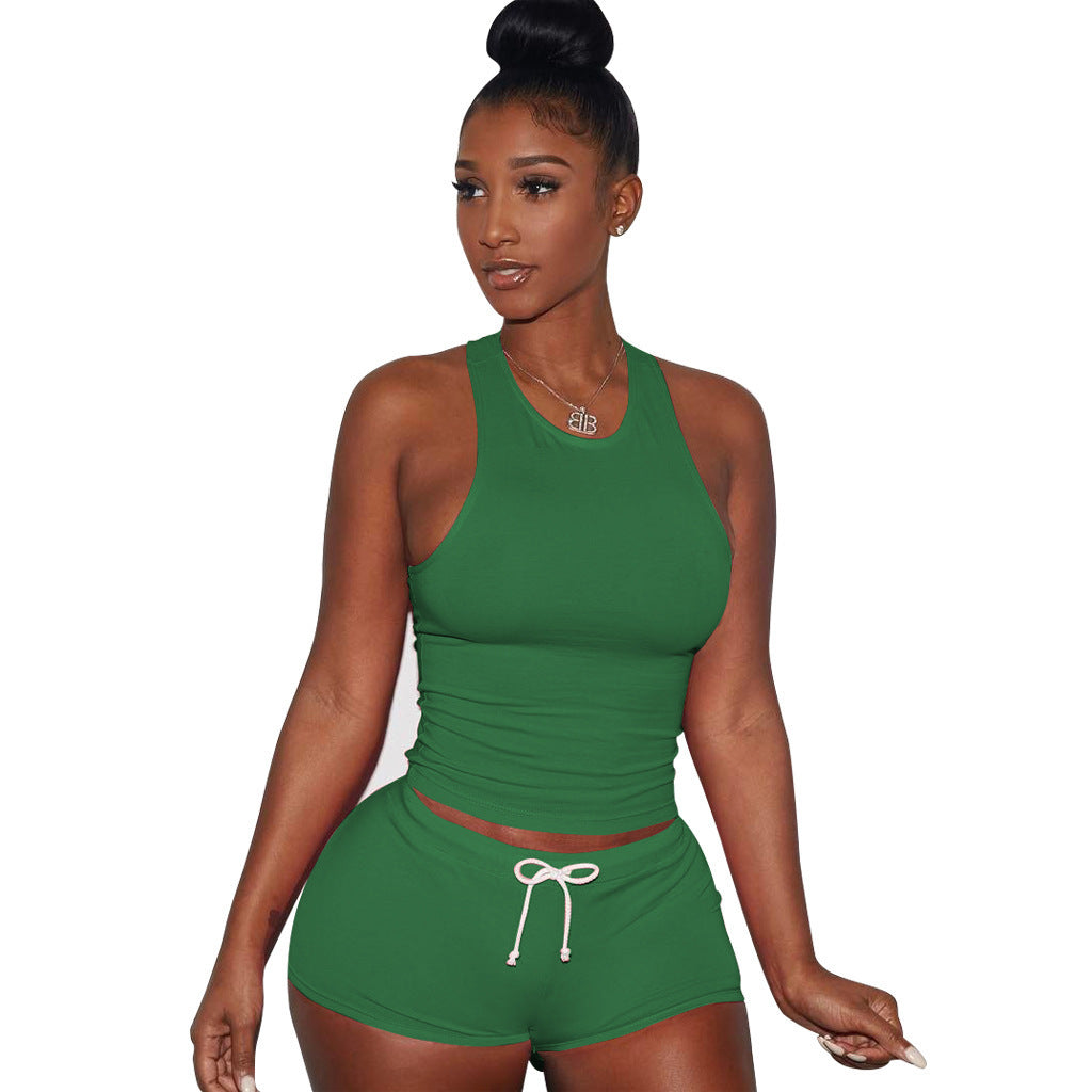 Damen Sportliches Kurzanzug-Set mit Racerback und Kordelzug Stalluxe