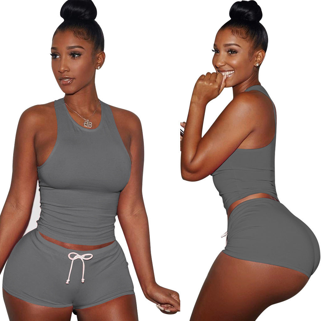 Damen Sportliches Kurzanzug-Set mit Racerback und Kordelzug Stalluxe