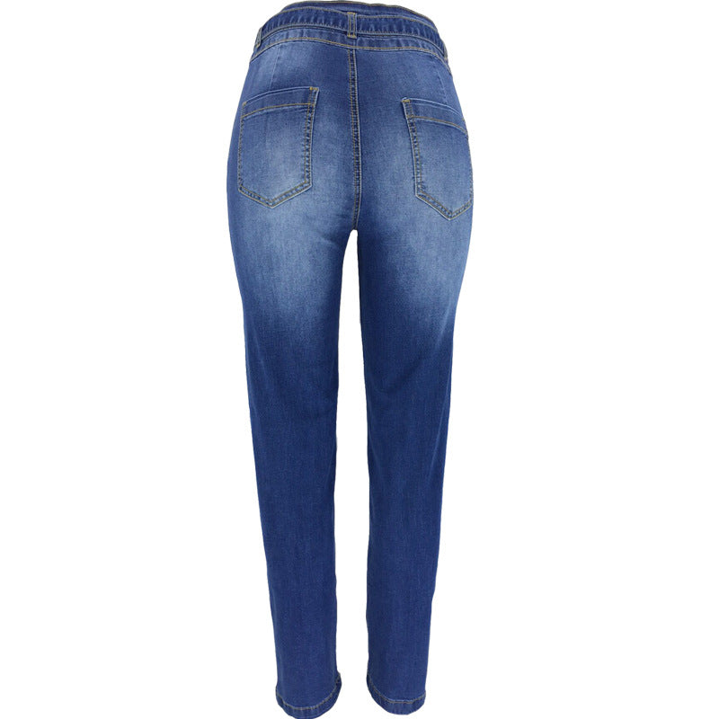 Damen High-Waist Jeans mit modischem Bindegürtel Stalluxe