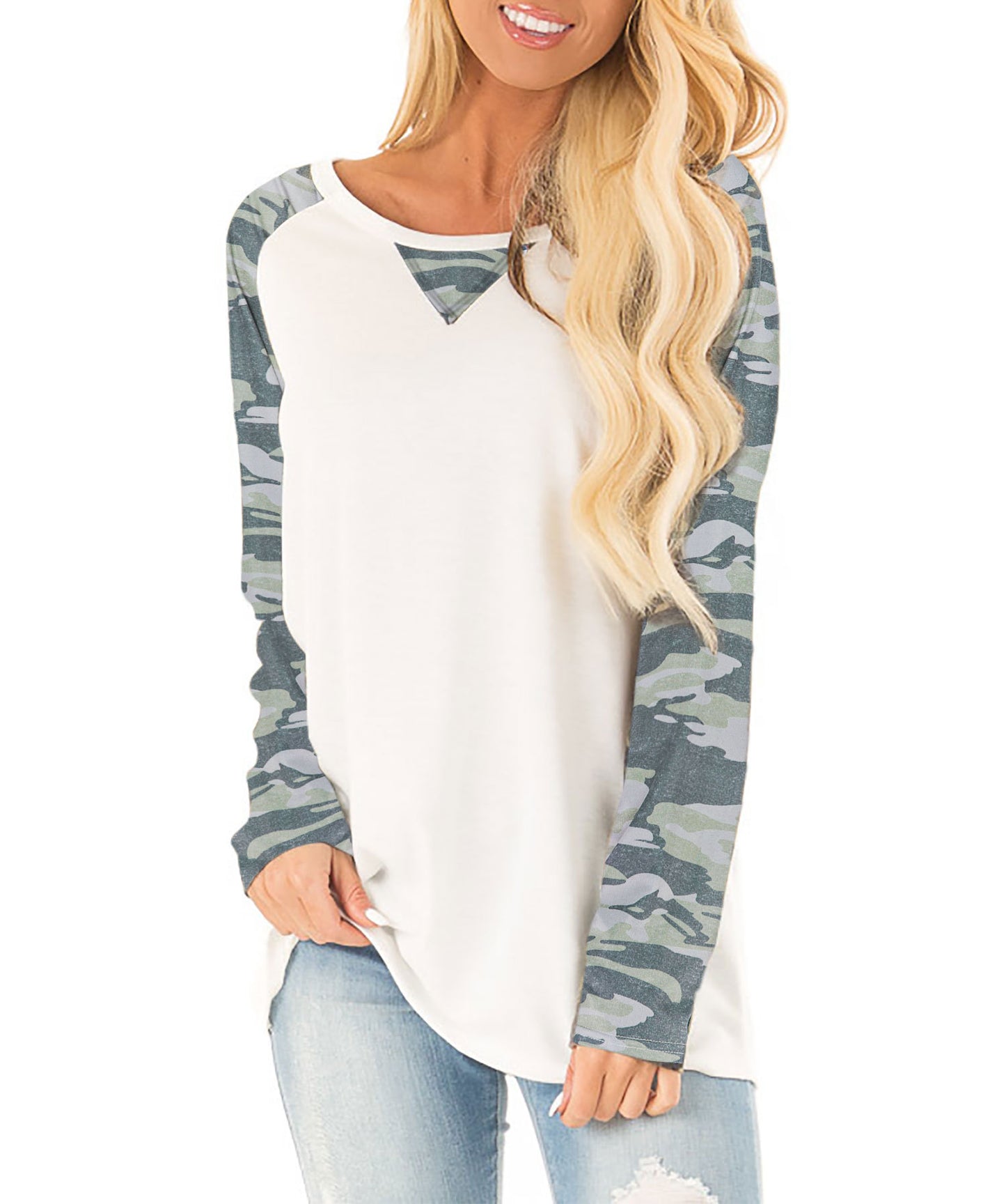 Damen Lässiges Langarmshirt mit farbenfrohen Mustern und Streifenmuster Stalluxe