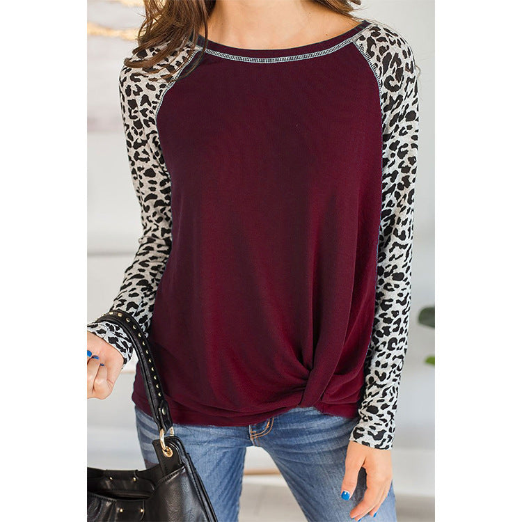 Damen Oberteil mit asymmetrischem Knotendesign und modischen Animal-Print-Ärmeln Stalluxe