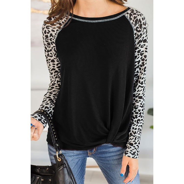 Damen Oberteil mit asymmetrischem Knotendesign und modischen Animal-Print-Ärmeln Stalluxe