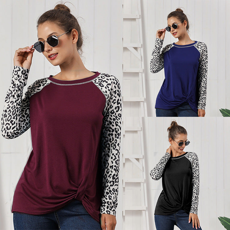 Damen Oberteil mit asymmetrischem Knotendesign und modischen Animal-Print-Ärmeln Stalluxe
