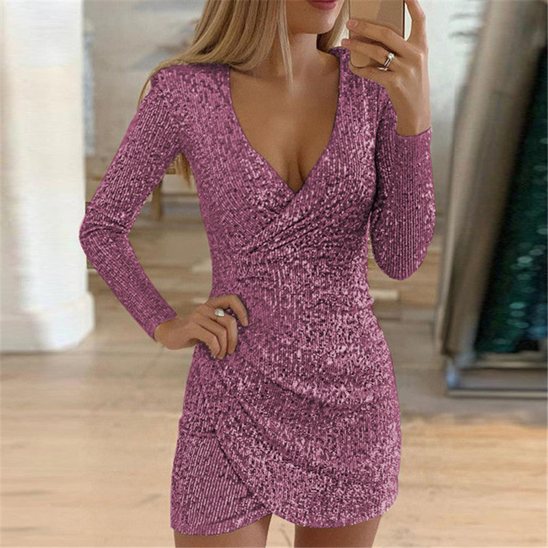 Damen Elegantes glitzerndes Wickelkleid Stalluxe