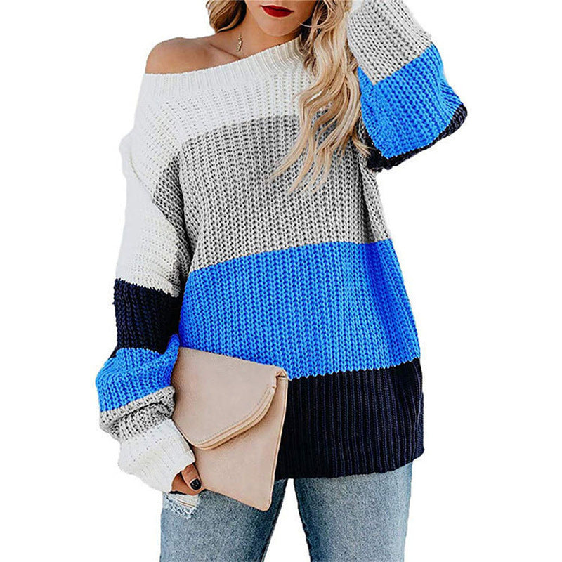 Damen Freizeit-Strickpullover mit modernem Blockstreifenmuster und Rundhalsausschnitt Stalluxe