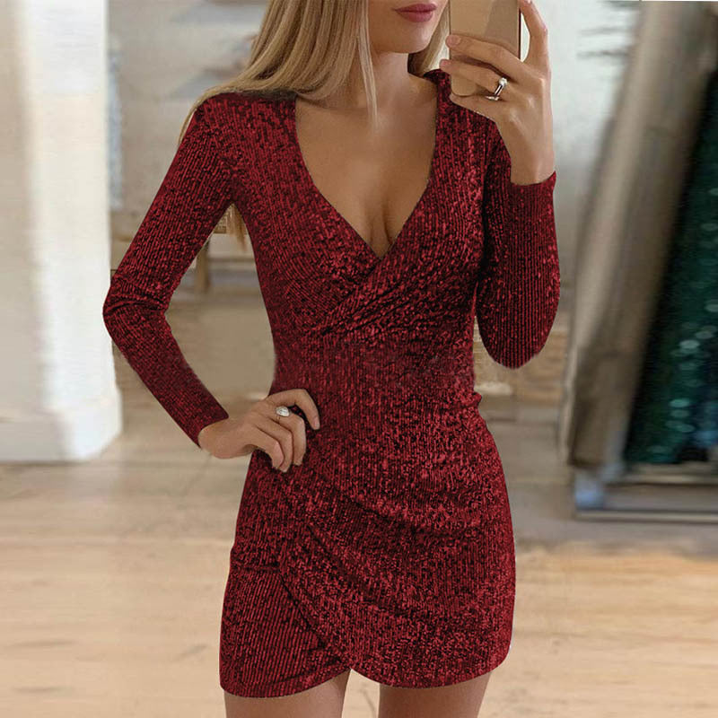 Damen Elegantes glitzerndes Wickelkleid Stalluxe