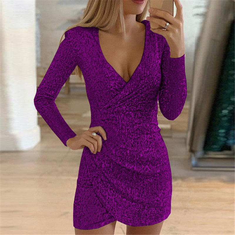 Damen Elegantes glitzerndes Wickelkleid Stalluxe