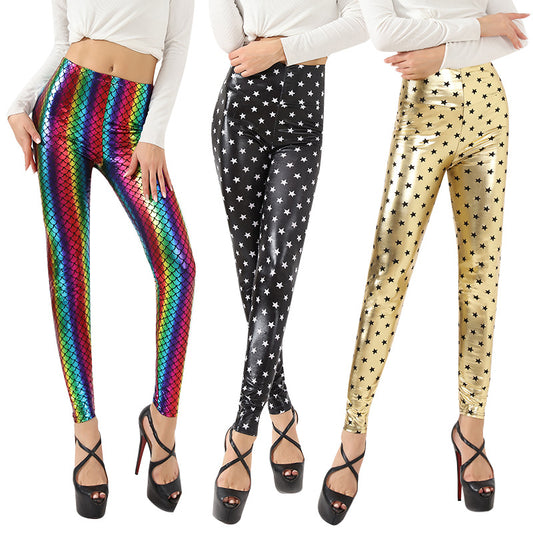 Damen Glänzende Leggings mit Sternenmuster Stalluxe