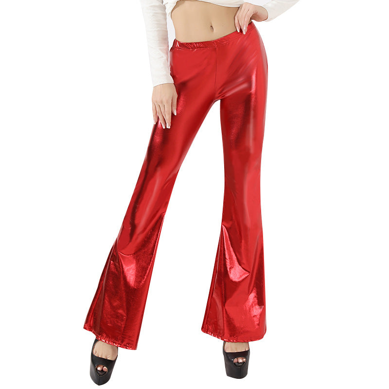 Damen Hochglänzende Schlaghose aus elastischem Material Stalluxe