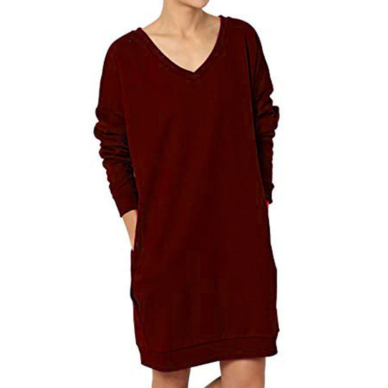 Damen Sweatkleid mit tiefem V-Ausschnitt und praktischen Taschen Stalluxe