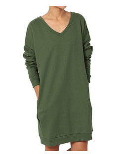 Damen Sweatkleid mit tiefem V-Ausschnitt und praktischen Taschen Stalluxe