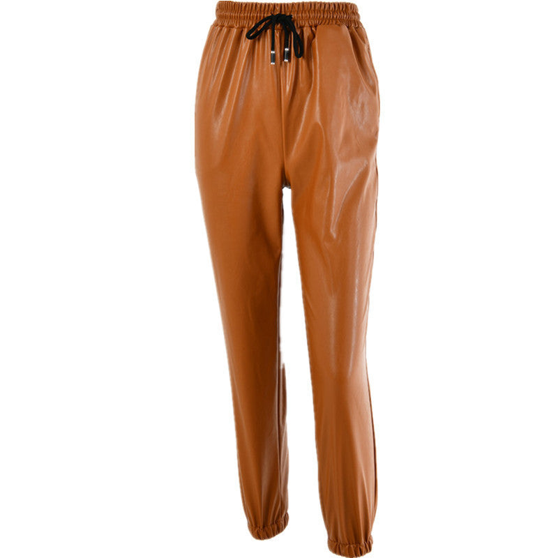 Damen Kunstleder Jogginghose mit elastischem Bund und seitlichen Taschen Stalluxe