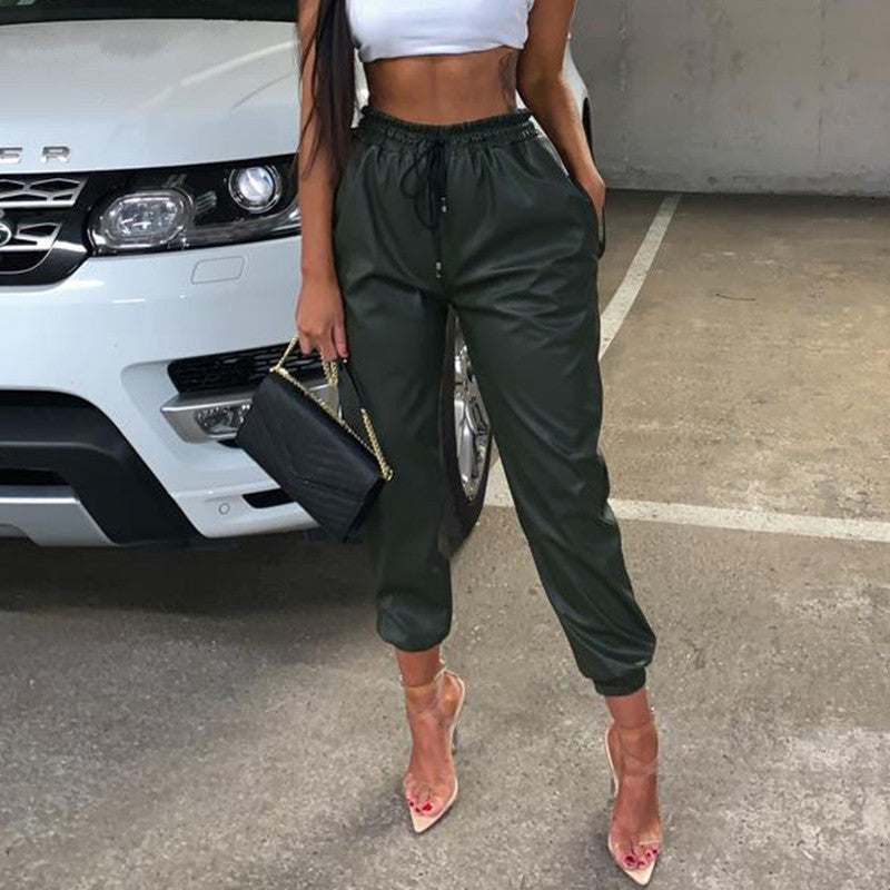 Damen Kunstleder Jogginghose mit elastischem Bund und seitlichen Taschen Stalluxe