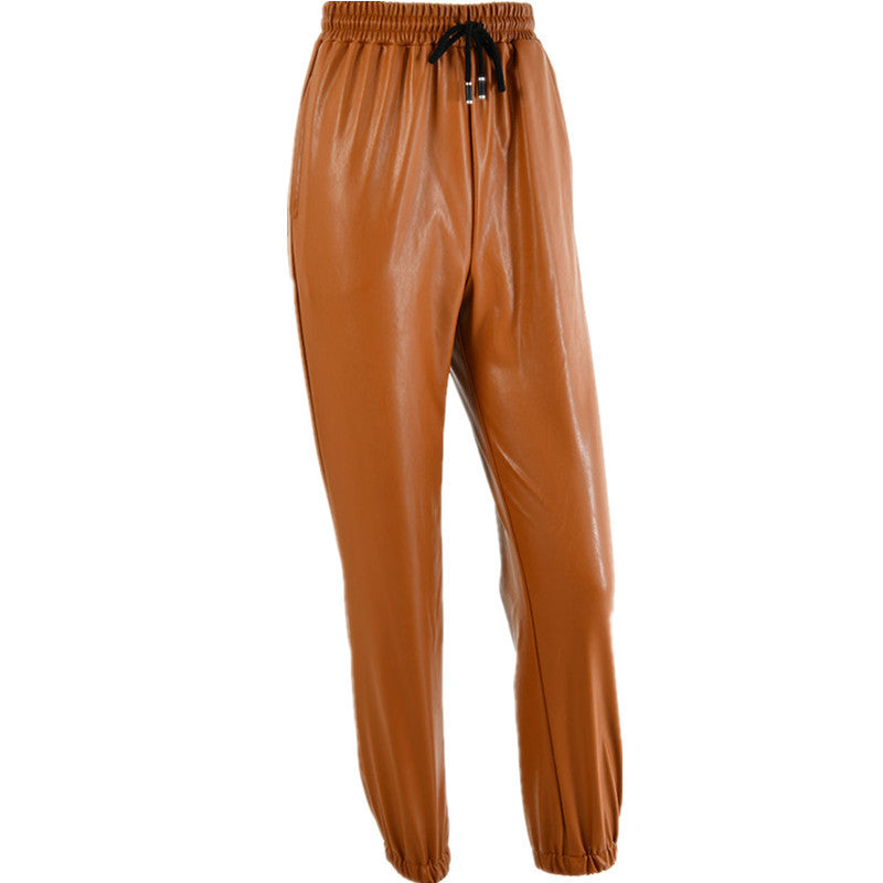 Damen Kunstleder Jogginghose mit elastischem Bund und seitlichen Taschen Stalluxe