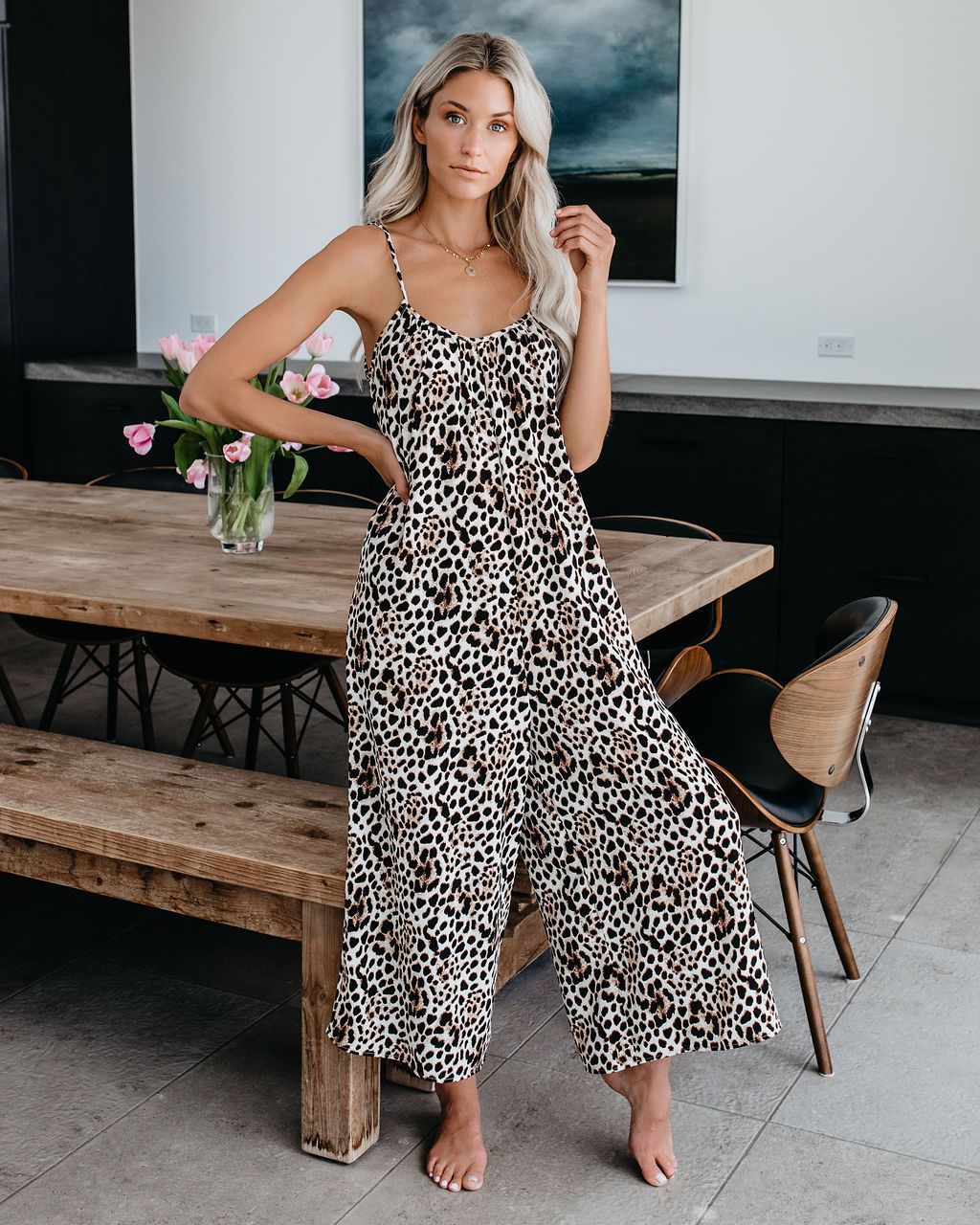 Damen Maxikleid mit trendigem Batikdesign und voluminösen Trägern Stalluxe