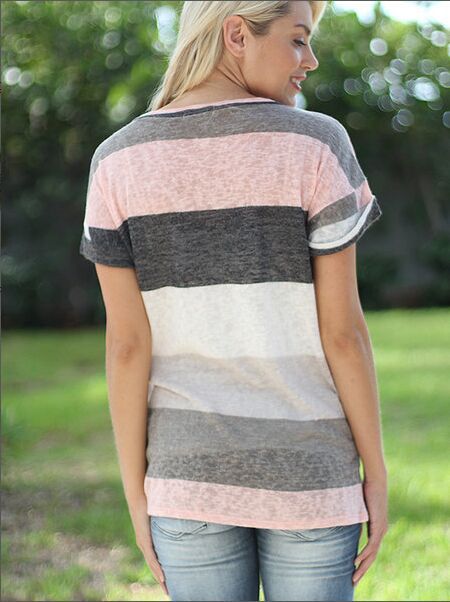 Damen Freizeit T-Shirt mit V-Ausschnitt und Brusttasche Stalluxe