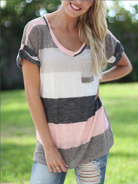 Damen Freizeit T-Shirt mit V-Ausschnitt und Tasche Stalluxe