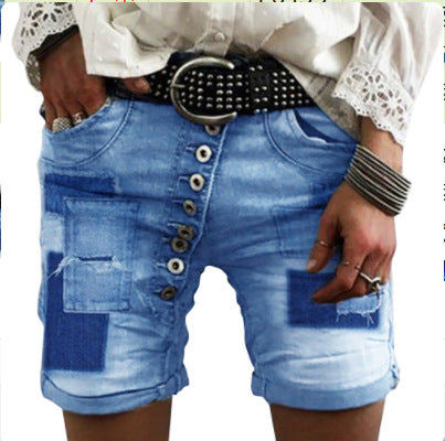 Damen Destroyed Denim-Shorts mit Knopfleiste Stalluxe