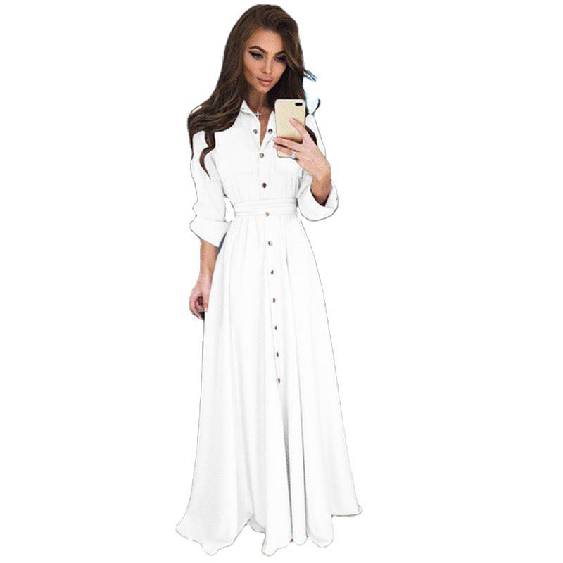Damen Langarmhemdkleid mit taillierbarem Gürtel und Knopfverschluss Stalluxe