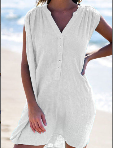 Damen lässiges Strandkleid mit Knopfdetails Stalluxe