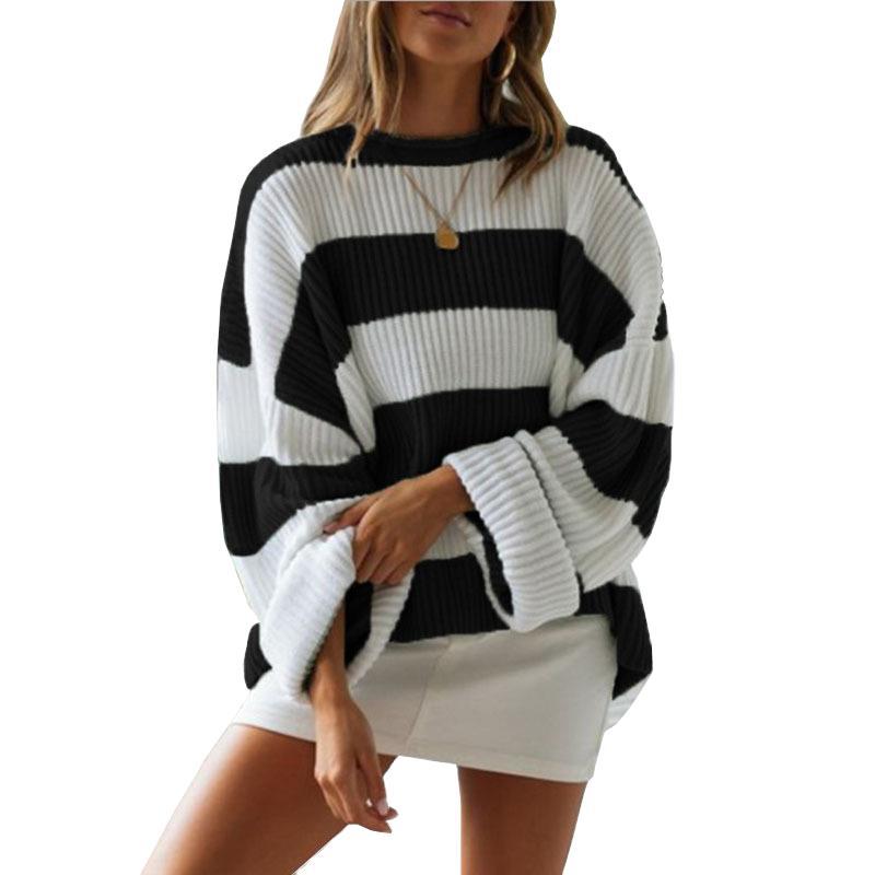 Damen lässiger Strickpullover mit breiten Streifen Stalluxe