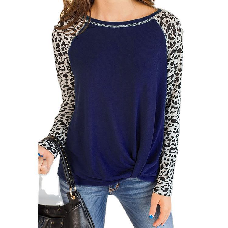 Damen Oberteil mit asymmetrischem Knotendesign und modischen Animal-Print-Ärmeln Stalluxe