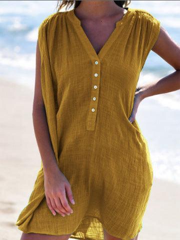 Damen lässiges Strandkleid mit Knopfdetails Stalluxe