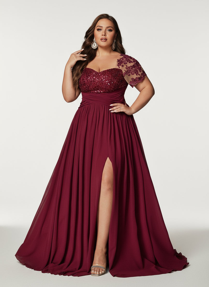 Stalluxe | Klassisches Abendkleid mit Pailletten und Applikationen, Kurzarm