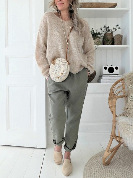 Damen lockerer Strickpullover mit lässigen Hosen Stalluxe