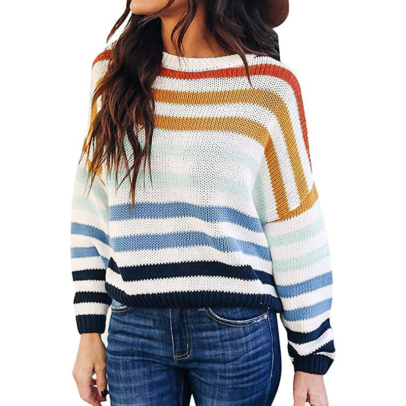 Damen gestreifter Strickpullover mit lässigem Schnitt und breiten Ärmeln Stalluxe
