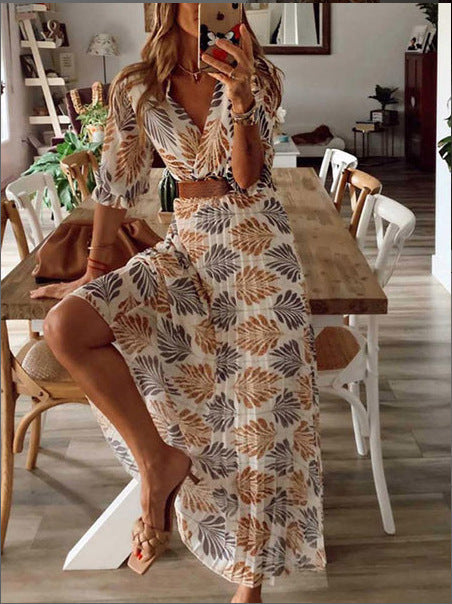 Damen Maxikleid mit botanischem Druck und eleganter Wickeloptik Stalluxe