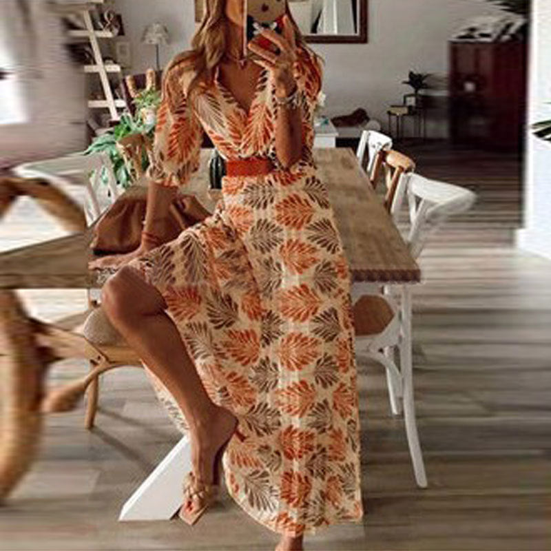 Damen Maxikleid mit botanischem Druck und eleganter Wickeloptik Stalluxe