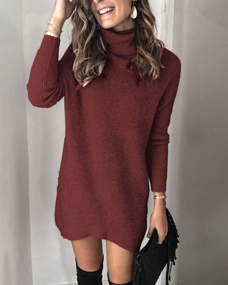 Damen Strickkleid mit hohem Kragen und lässigem Schnitt Stalluxe