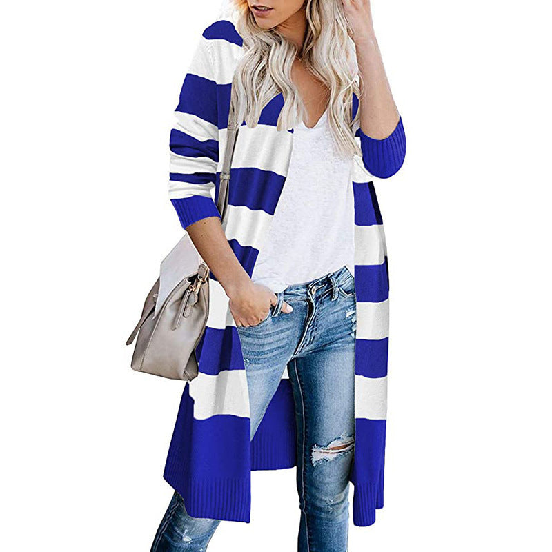Damen Lange Strickjacke mit Streifen-Muster und offenen Front Stalluxe