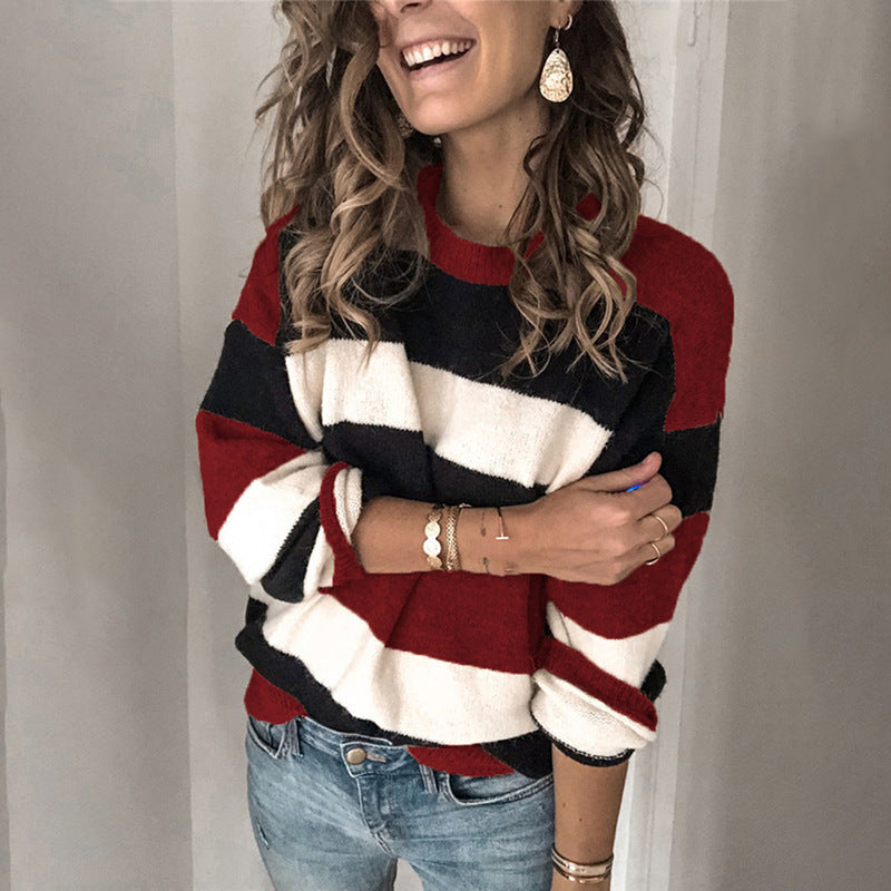 Damen Modischer Strickpullover mit blockartigem Streifenmuster und lässigem Schnitt Stalluxe