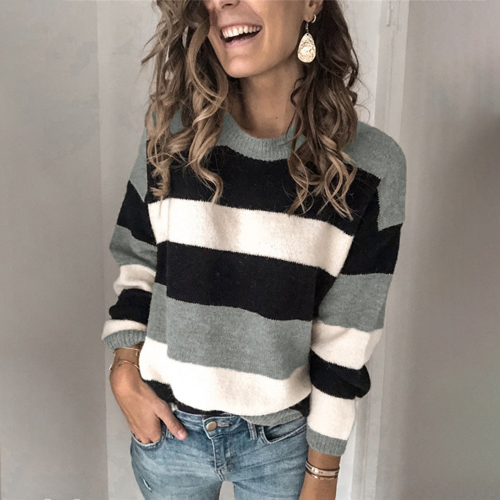 Damen Modischer Strickpullover mit blockartigem Streifenmuster und lässigem Schnitt Stalluxe