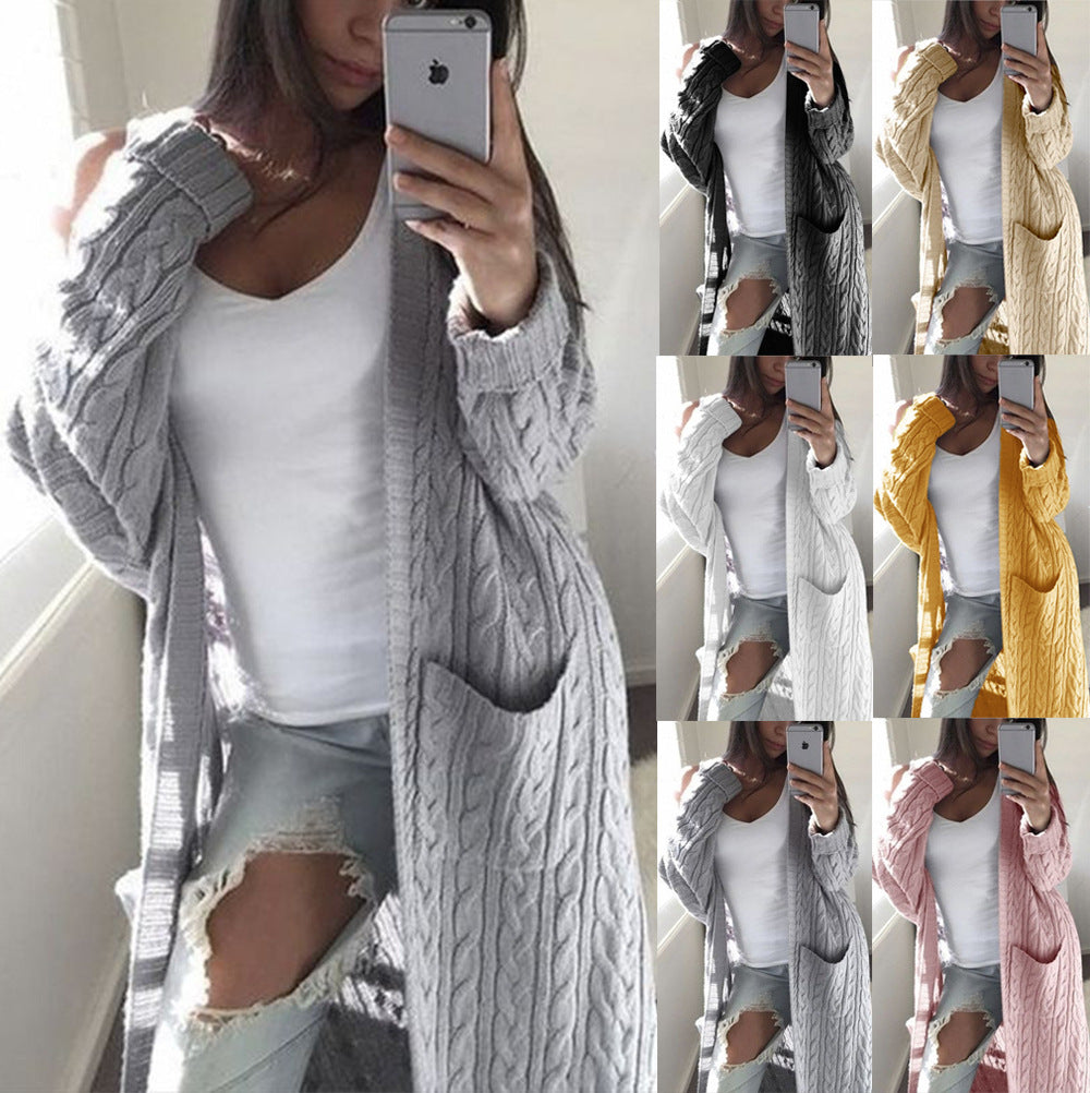 Damen gemusterter Strickmantel mit praktischen Taschen und offenem Schnitt Stalluxe