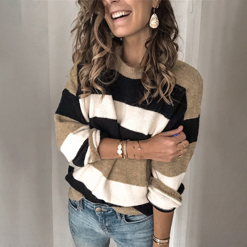 Damen Modischer Strickpullover mit blockartigem Streifenmuster und lässigem Schnitt Stalluxe