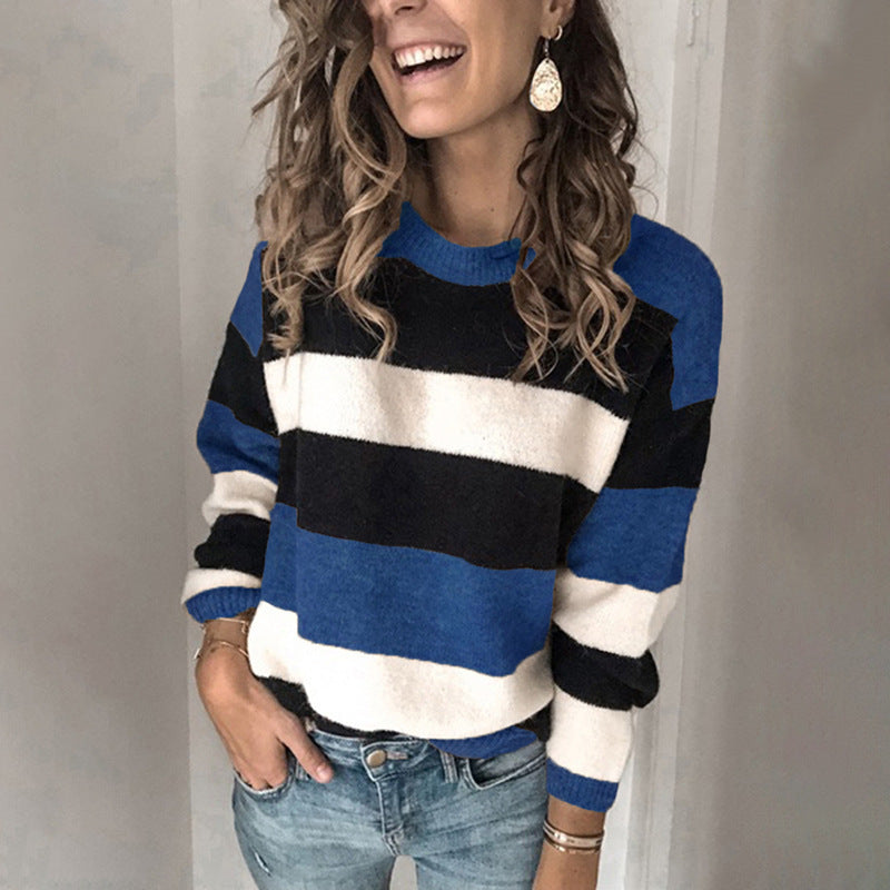 Damen Modischer Strickpullover mit blockartigem Streifenmuster und lässigem Schnitt Stalluxe
