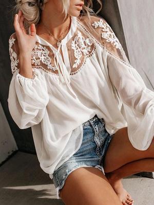 Damen elegante Bluse mit floralem Spitzenbesatz Stalluxe