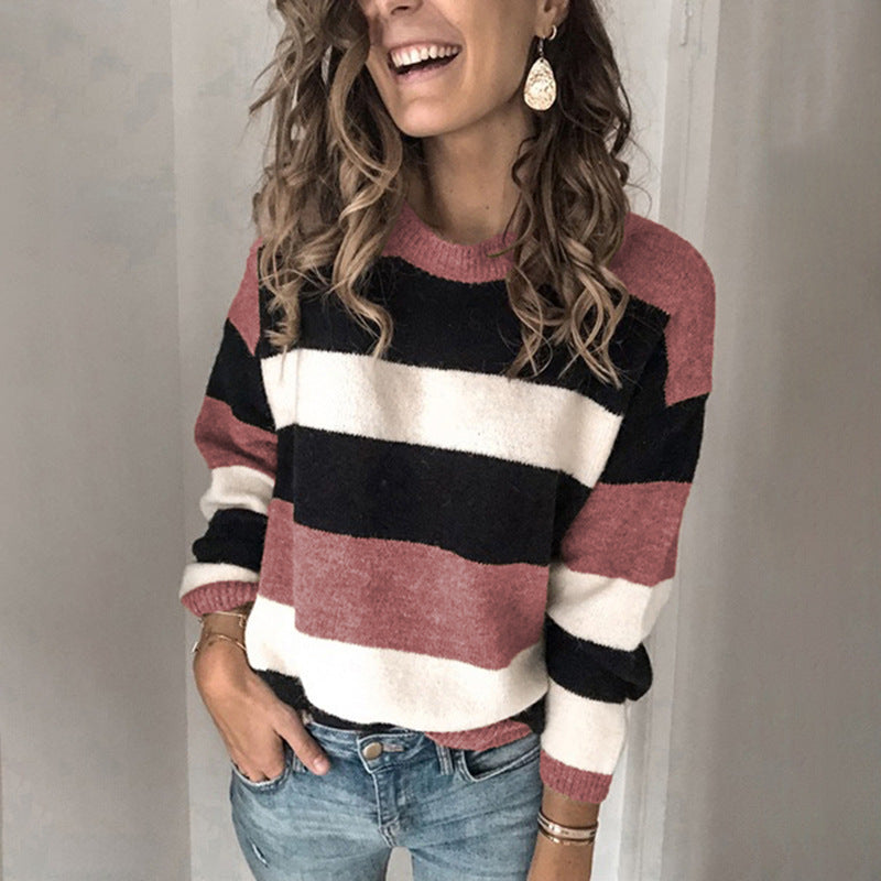 Damen Modischer Strickpullover mit blockartigem Streifenmuster und lässigem Schnitt Stalluxe