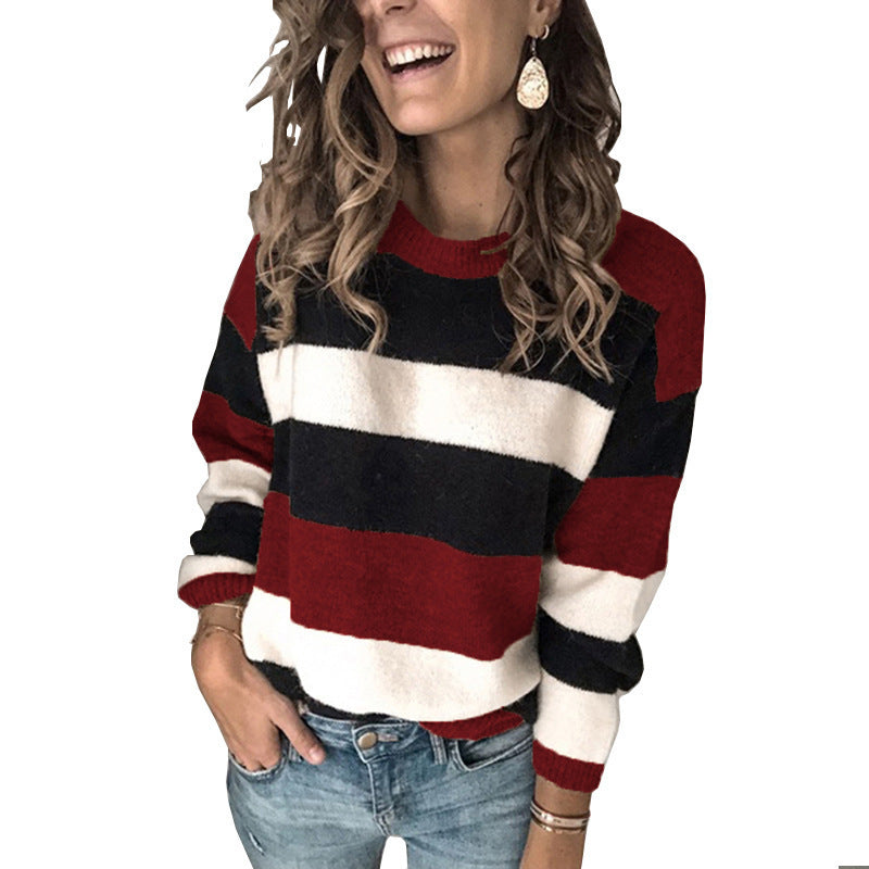 Damen Modischer Strickpullover mit blockartigem Streifenmuster und lässigem Schnitt Stalluxe